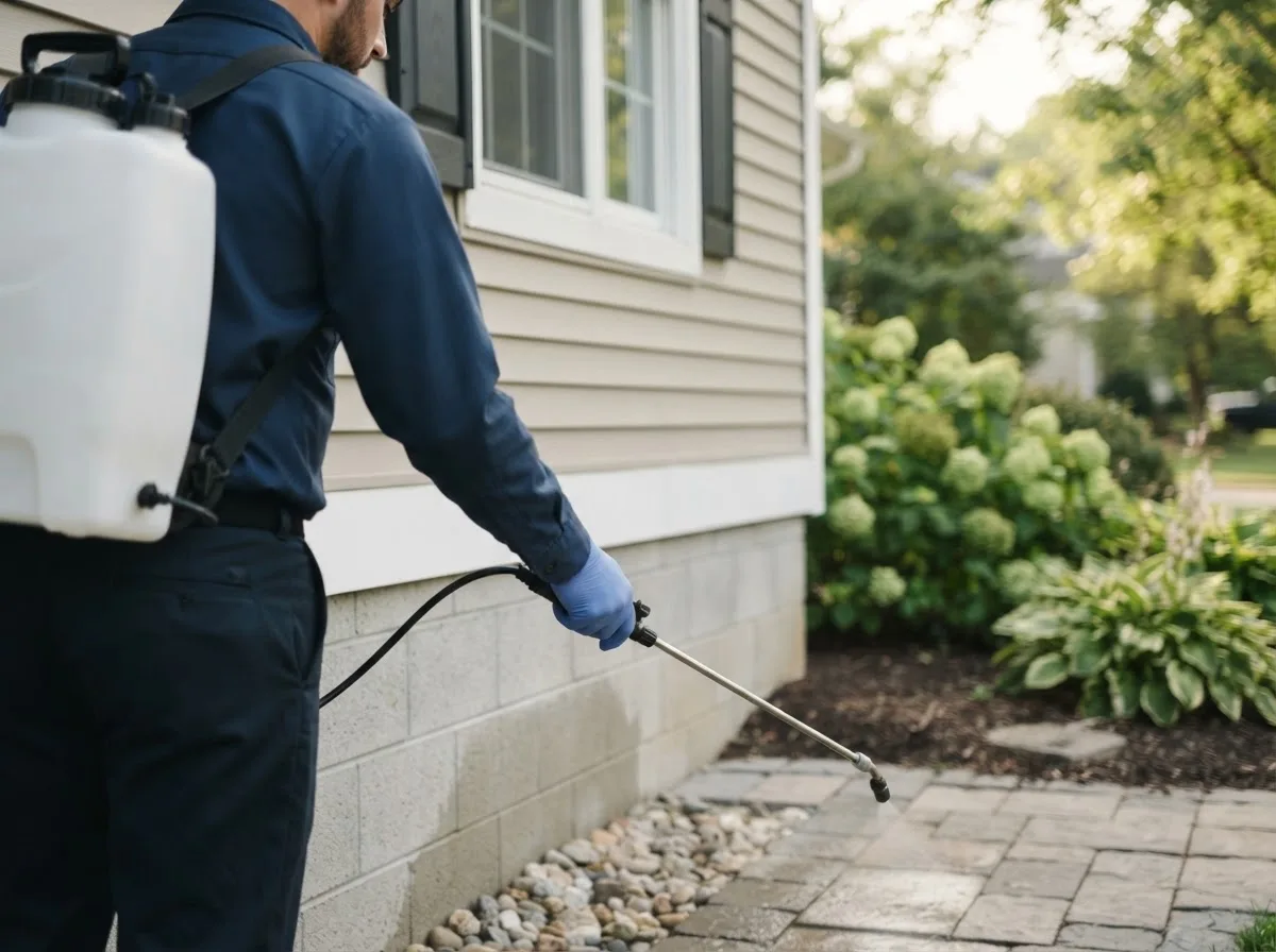 Pest control technician inspecting a home in Cottonton, AL